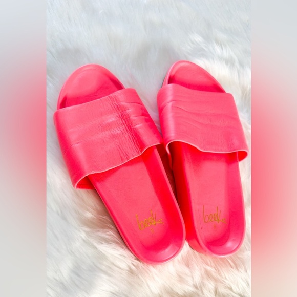 BEEK.. PELICAN PLATFORM SLIDES/SANDALS Watermelon pink 8 - Picture 1 of 2